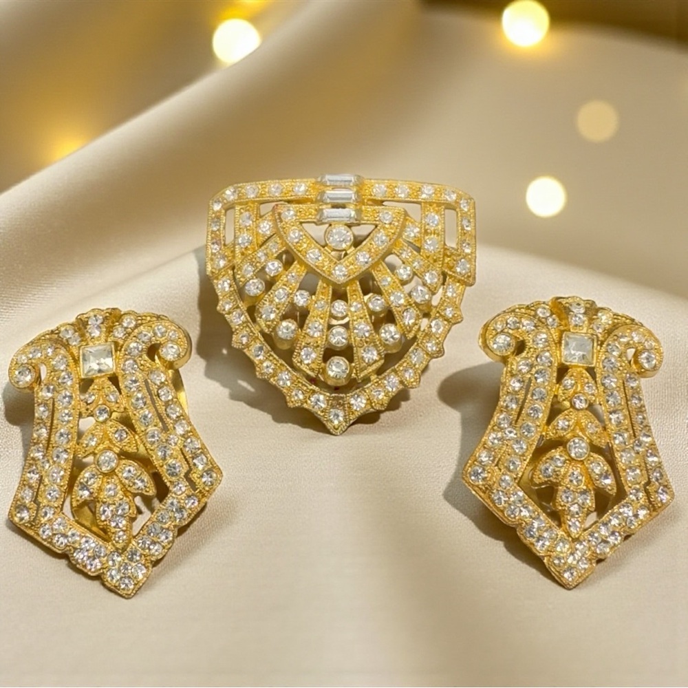 Vintage Art Deco Gold Tone & Diamanté Dress Clip Trio